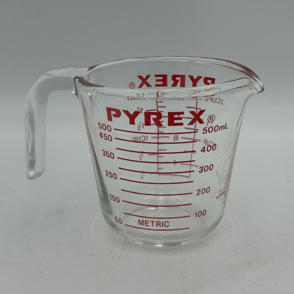 Vintage Pyrex 516 Glass Measuring Cup 2 Cup 16oz 500mL Red Lettering USA